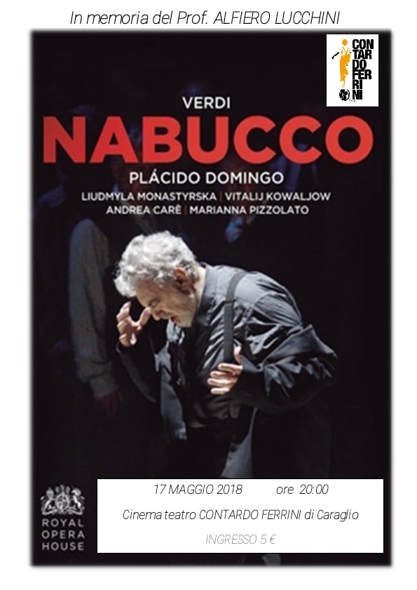 La locandina che pubblicizza il "Nabucco" di Giuseppe Verdi al cinema Ferrini