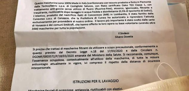 La Guida - Venasca mobilitata  per la distribuzione di 3.000 mascherine