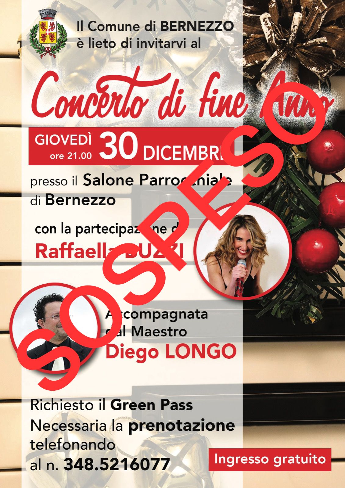 Bernezzo, sospeso il concerto di fine anno