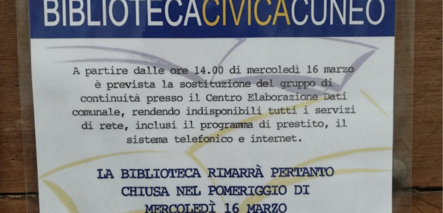 La Guida - Lavori ai sistemi informatici, nel pomeriggio di oggi chiuse la biblioteca civica e 0-18