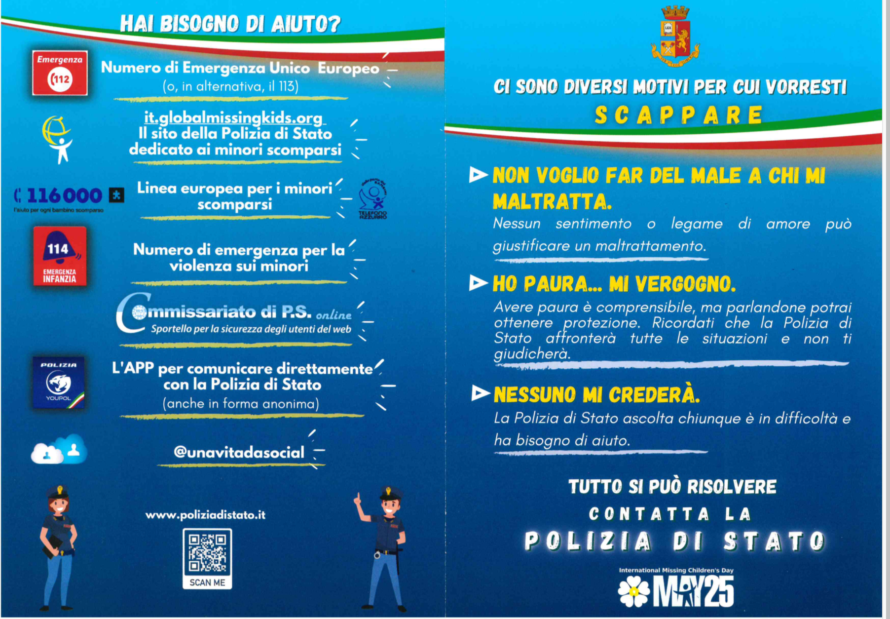 Attività di sensibilizzazione nella giornata internazionale dei bambini scomparsi