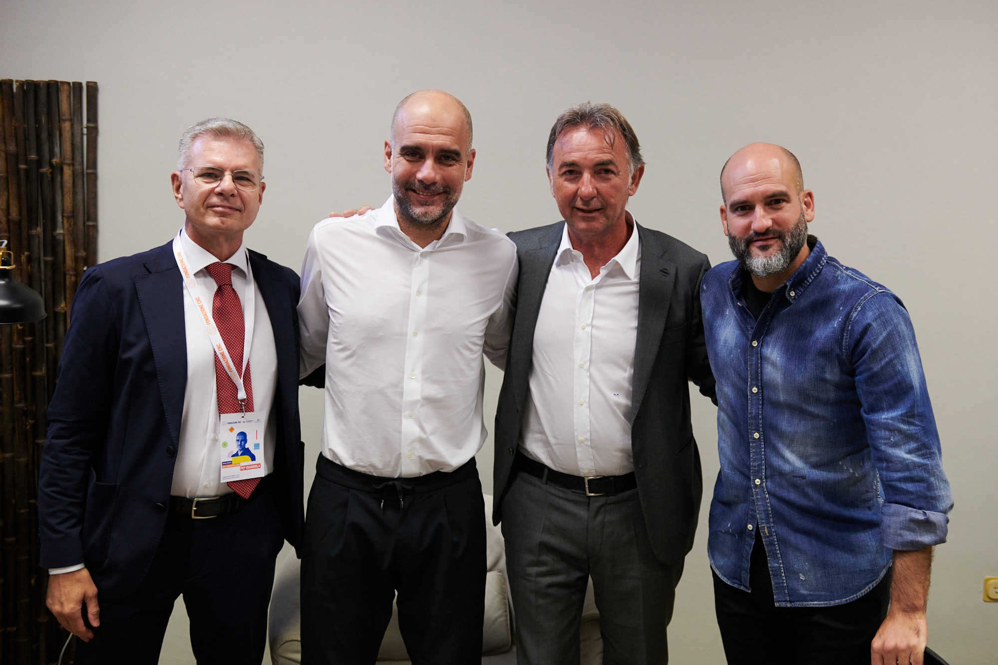 Alberto Brandi, condirettore Sport di TgCom24; Pep Guardiola, Massimo Mauro e Pere Guardiola, fratello di Pep (foto: Silvia Pastore)