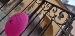 La Guida - Palloncini rosa ai balconi del municipio di Borgo