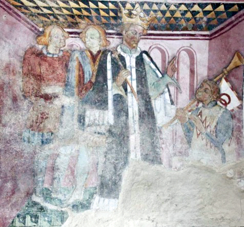 1 - La strage degli innocenti; Affresco; Giovanni Baleison; Seconda metà XV secolo; Cappella dei santi Sebastiano e Fabiano; Marmora.