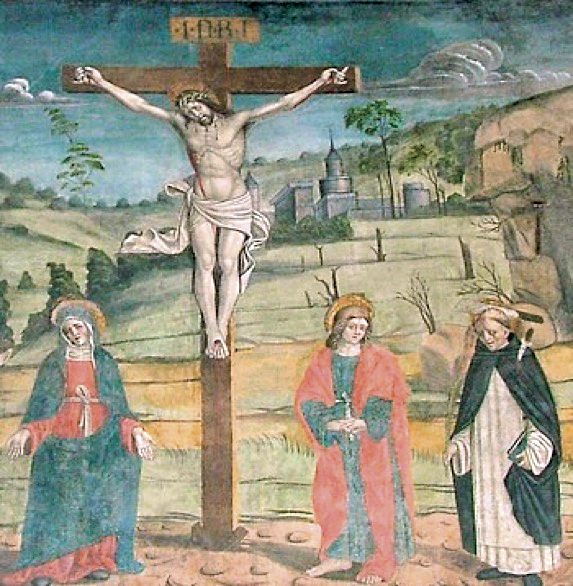 1 - Crocifissione con san Pietro da Verona; Affresco; Attribuito ad Aimo Volpi; Inizi del XVI secolo; Convento di San Giovanni; Saluzzo.