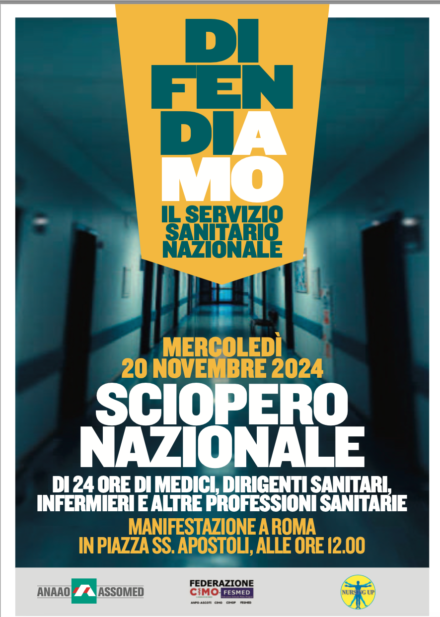 Medici, infermieri e tecnici, sanità in sciopero mercoledì 20 novembre