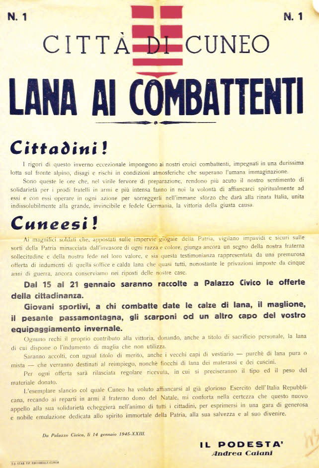 Cuneo 1945, lana ai combattenti e approvvigionamento di legna