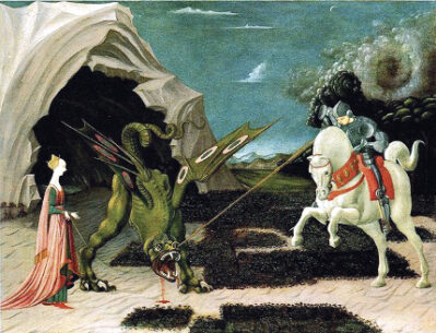 1 - San Giorgio e il drago; Olio su tela; Paolo Uccello; 1460 ca.; National Gallery; Londra.