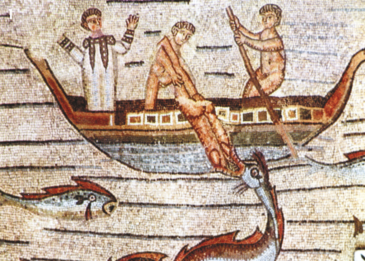 1 - Giona ingoiato da un pesce; Mosaico (Particolare); IV secolo; Anonimo; Basilica patriarcale; Aquileia.