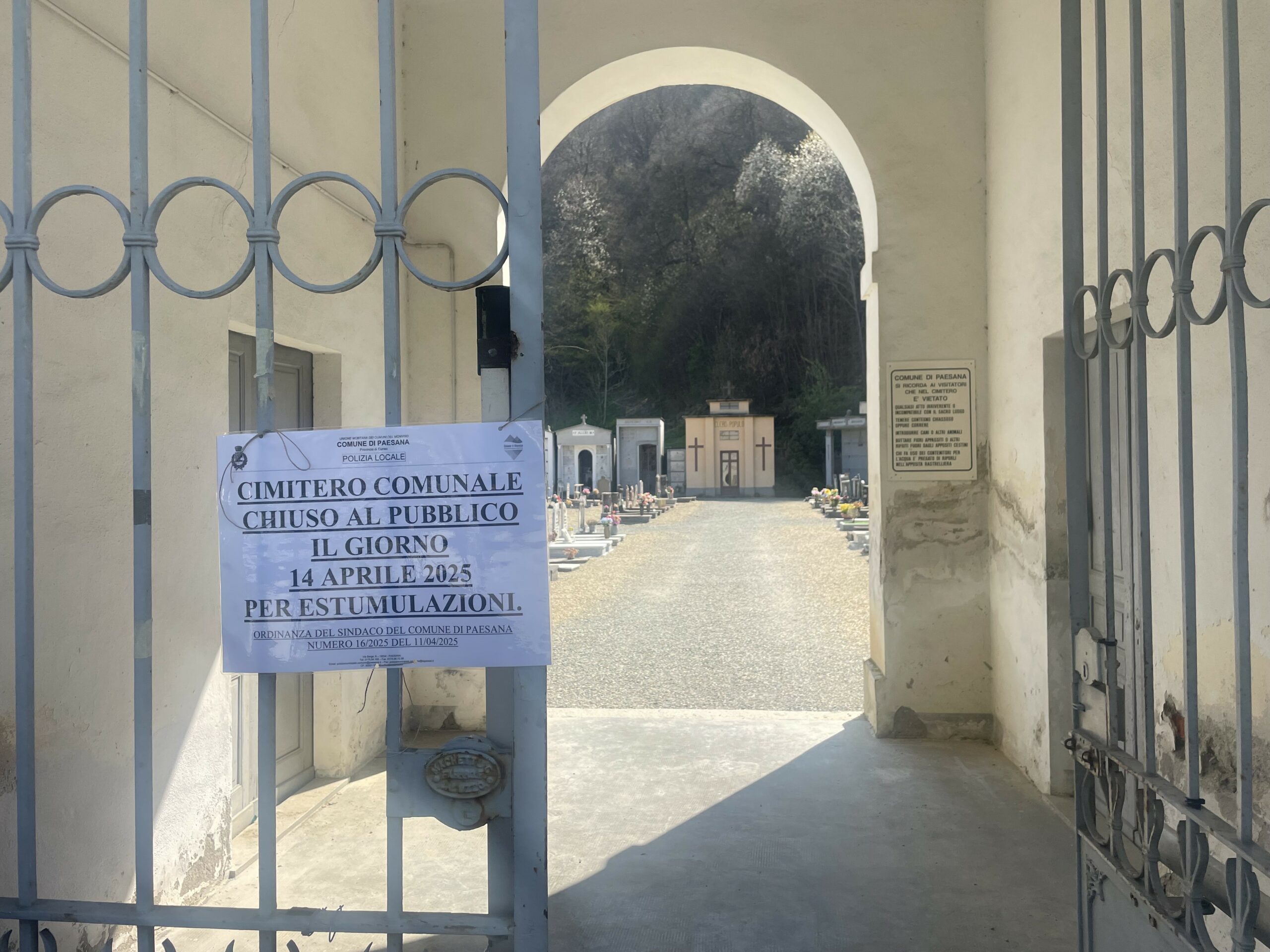 I cimiteri di Paesana chiusi al pubblico per via delle operazioni di estumulazione