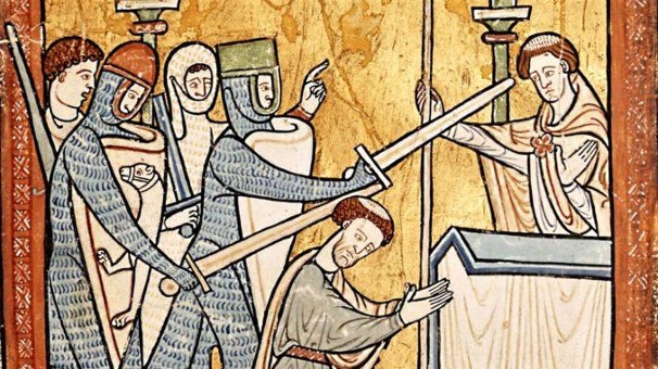 L’assassinio di Thomas Becket, dipinto in una chiesa di Spoleto