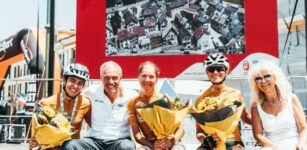 Il podio maschile e femminile della Granfondo Fausto Coppi La Guida - Il podio maschile e femminile della Granfondo Fausto Coppi