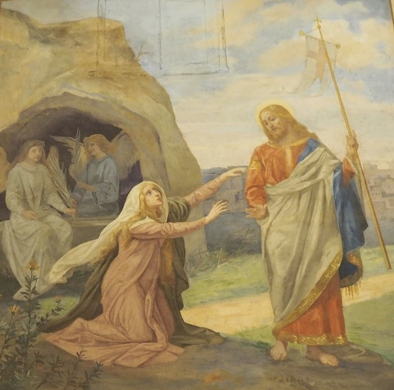 Cristo Risorto appare a Maria Maddalena (Affresco di C. Mossello – 1897, Maddalene, chiesa parrocchiale; foto MB).