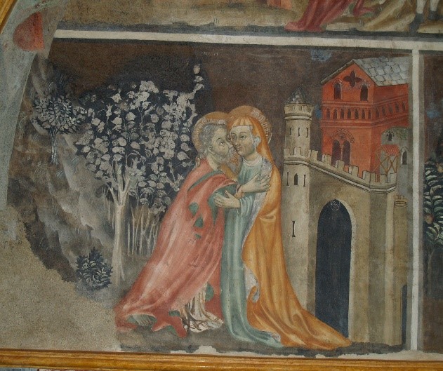 Bacio di Gioachino ed Anna presso la porta aurea (Caraglio, Madonna del Castello, affresco sec. XV, foto MB).