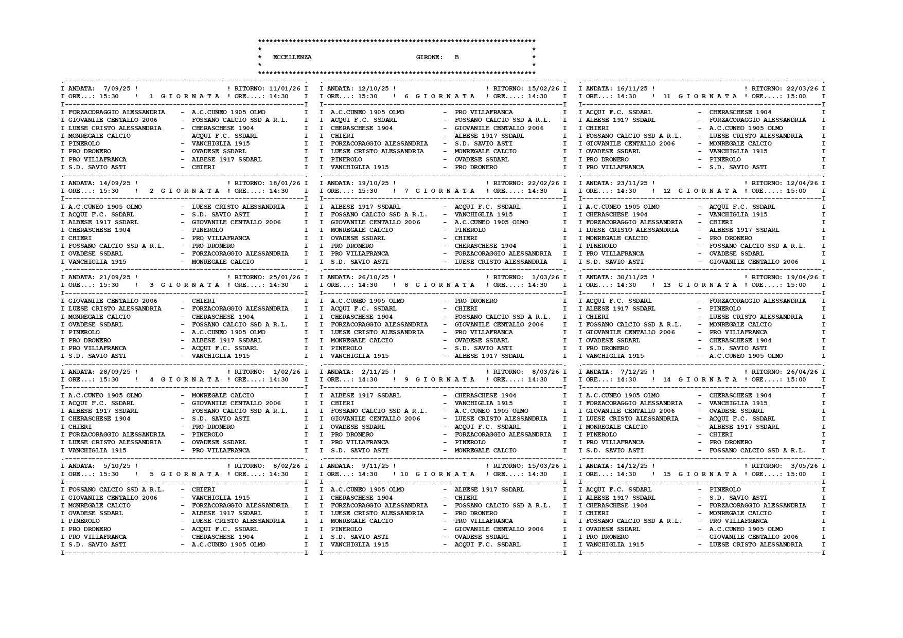 Calendario girone B Eccellenza 25-26