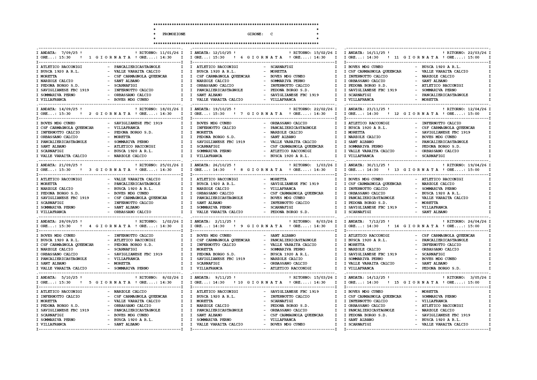 Calendario girone C Promozione 25-26