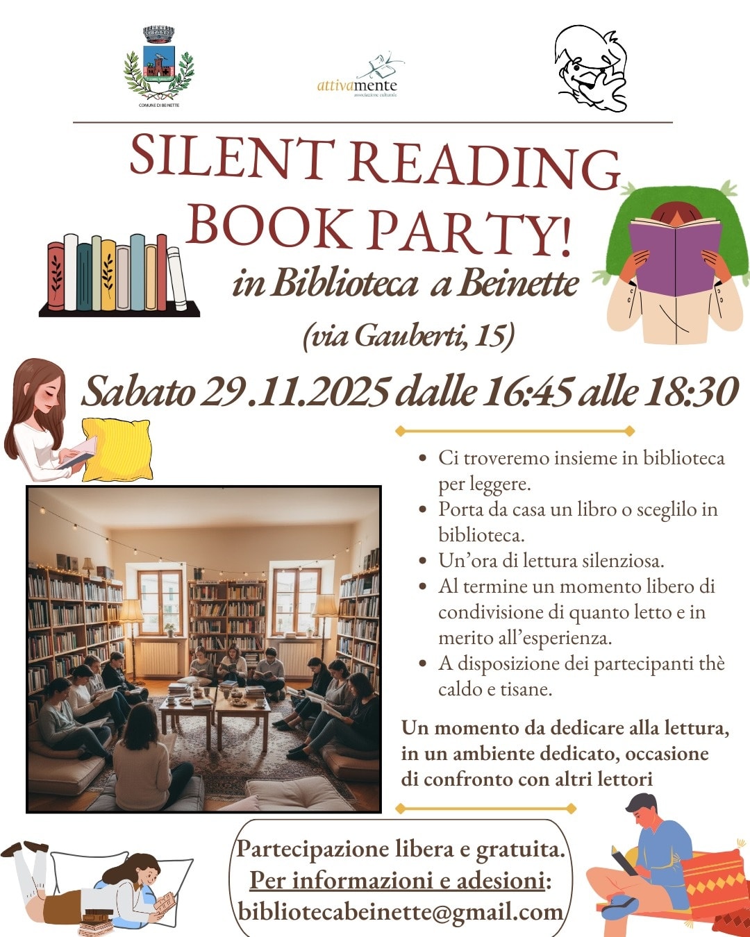 Silent book party in Biblioteca a Beinette
