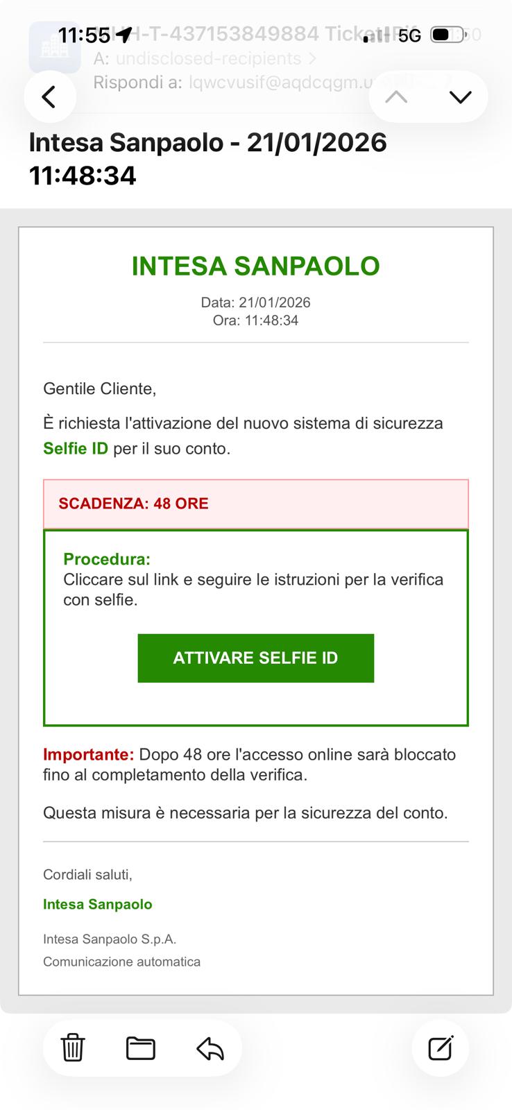 Email false da Intesa San Paolo: attenzione alle truffe