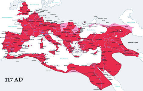 1-L'Impero romano nella sua massima estensione (anno 117 d.C.)