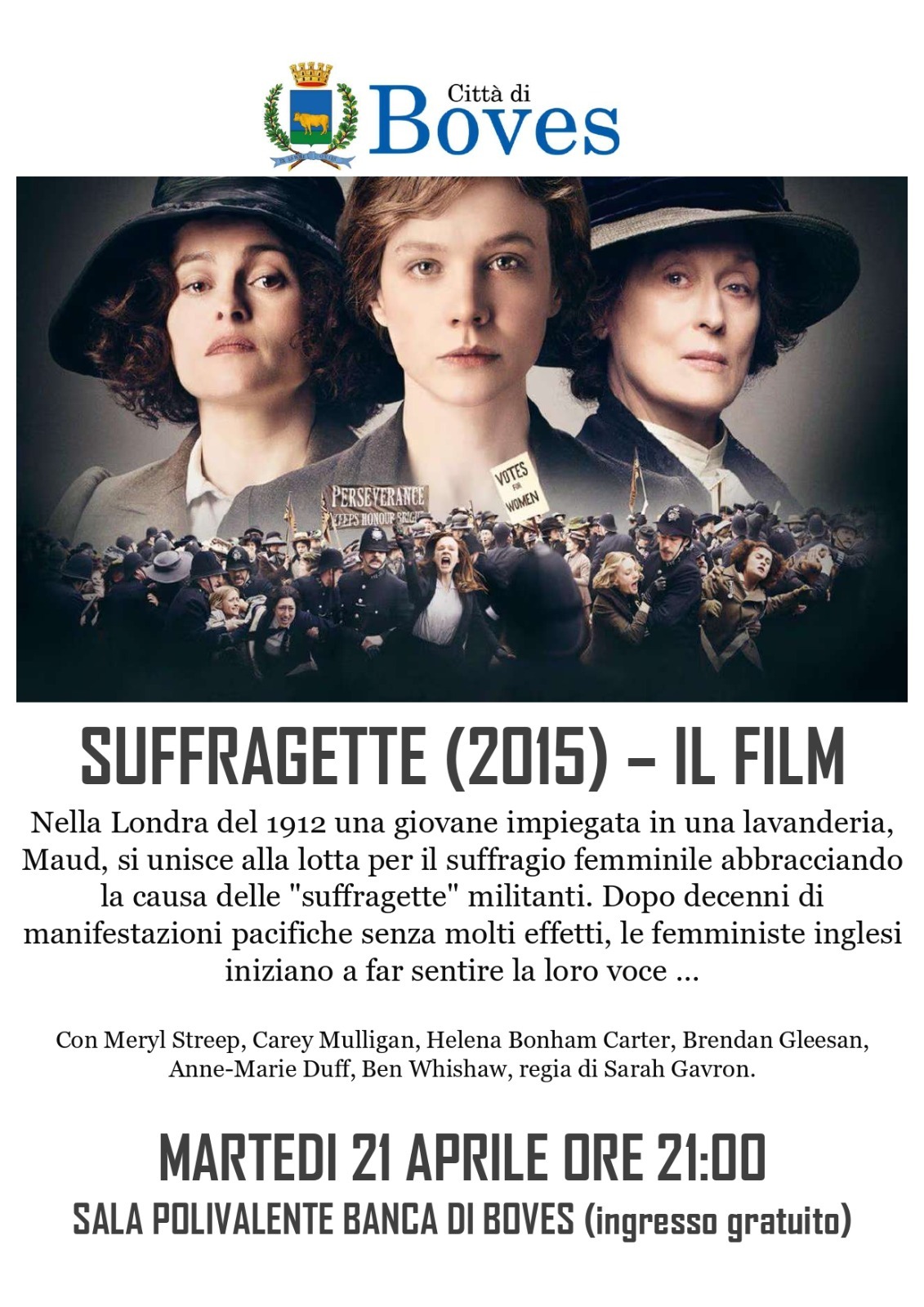 A Boves la proiezione di “Suffragette”