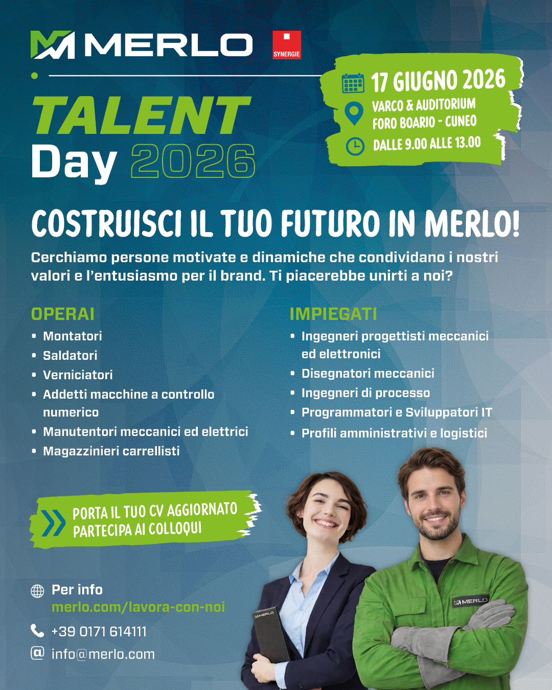 Merlo Talent Day 2026, mercoledì 17 giugno a Cuneo al Varco