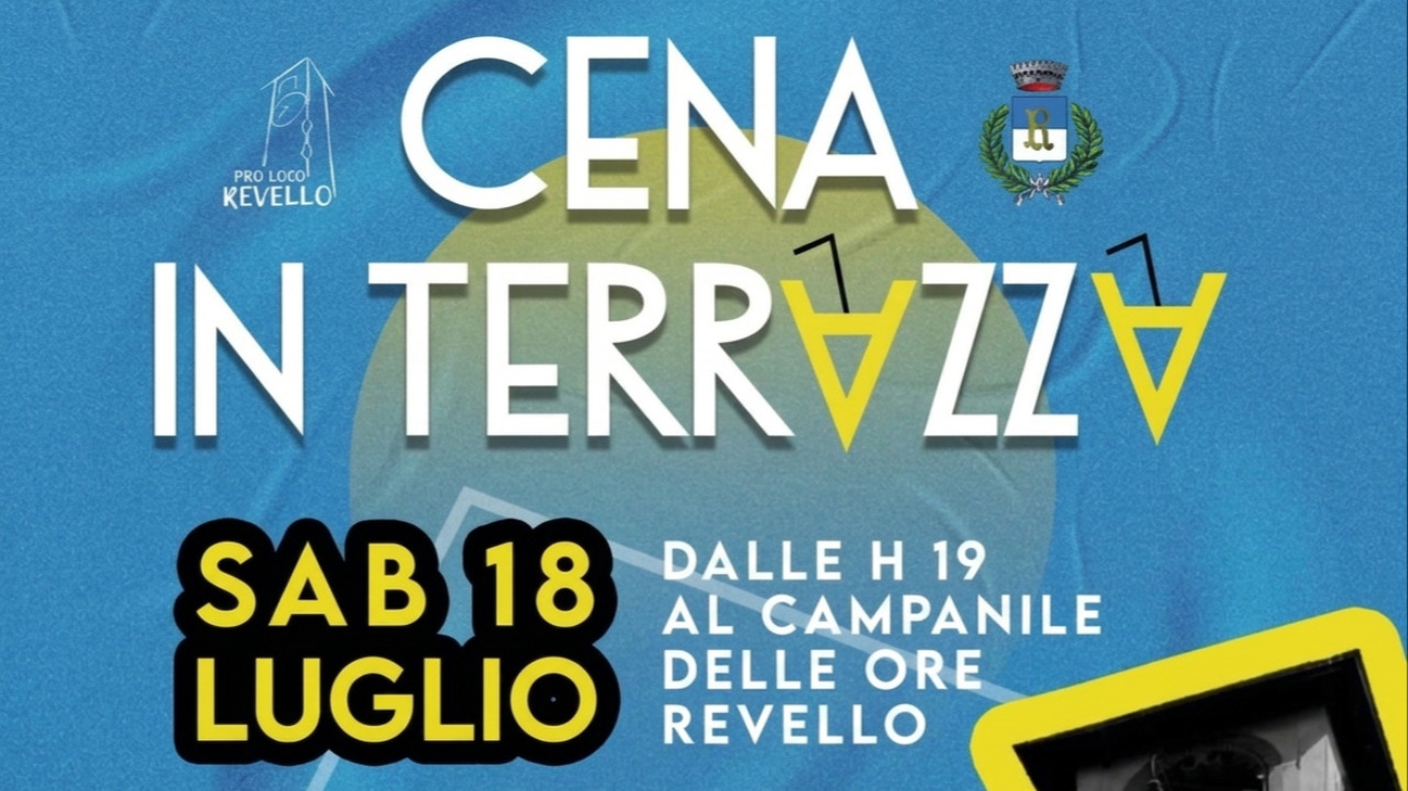 Grande cena in terrazza a Revello sotto il Campanile delle ore