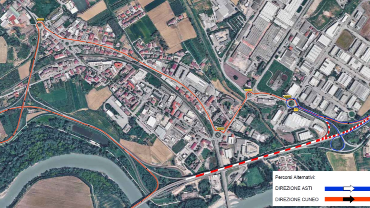 La tangenziale di Alba chiude in direzione Cuneo per lavori
