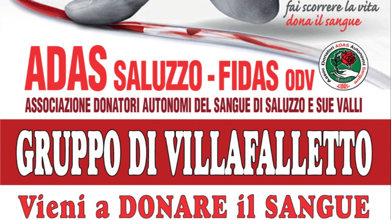 Villafalletto, Adas Saluzzo e Fidas invitano alla donazione nel fine settimana